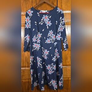Boden Irene Ponte Knit Floral Midi Modal Blend Fit Flare 3/4 Sleeve Dress Sz 14R